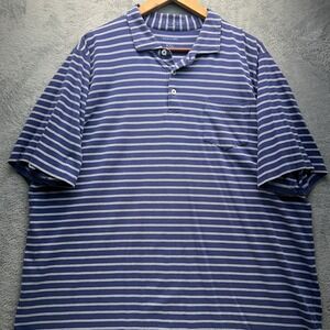 B. Draddy USA Mens XXL Blue Striped Pima Cotton Spandex Short Sleeve Polo Shirt